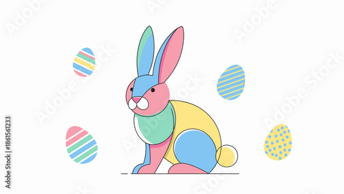 Easter Celebration, Colorful Bunny, Springtime Festivities, Digital Art, Playful Environment, Bright Viewpoint, Joyful Concept