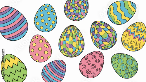 Easter Celebration, Colorful Eggs, Festive Background, Illustration, Vibrant Environment, Top-Down View, Creative Concept