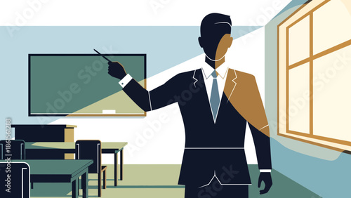 Teaching Action, Educator Subject, Classroom Location, Illustration Content Type, Bright Environment, Side Viewpoint, Learning Concept