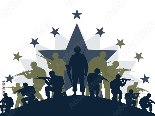 Silhouette of Soldiers in Formation Under a Starry Backdrop A Tribute to the Armed Forces