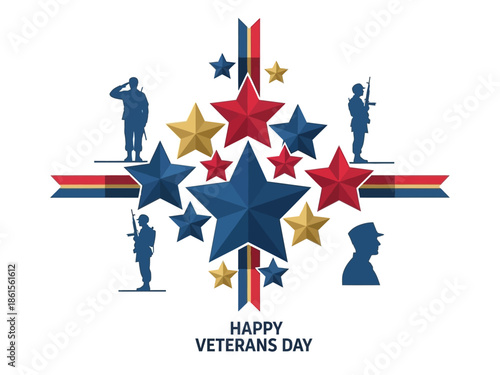 Happy Veterans Day A Patriotic Design with Silhouettes, Stars, and Stripes