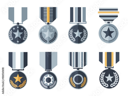 Collection of Military Medals Diverse Designs and Styles Displayed Against a White Background
