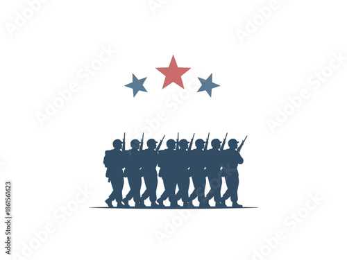 Soldiers Marching with Stars A Symbol of Patriotism and Military Strength in a Patriotic Design