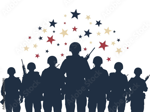 Celebrating Service Silhouette of Soldiers with Starry Sky Represents Patriotism and Honor