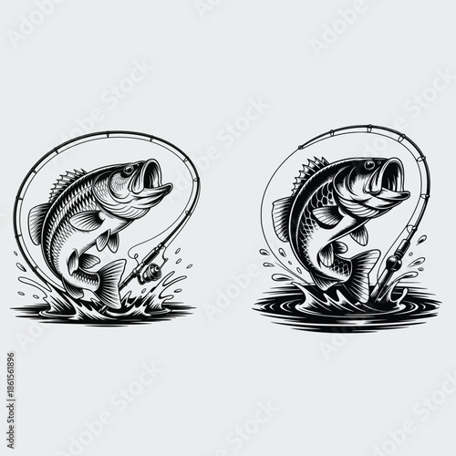 Bass Fishing SVG Bundle, Fish SVG,  Fishing Hook SVG, Outdoor Fishing SVG, Fisherman SVG, Funny Fishing, Jumping Bass Fish SVG, Vector, Silhouette