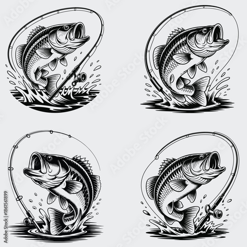 Bass Fishing SVG Bundle, Fish SVG,  Fishing Hook SVG, Outdoor Fishing SVG, Fisherman SVG, Funny Fishing, Jumping Bass Fish SVG, Vector, Silhouette