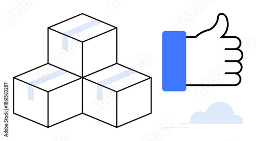Logistics concept. Logistics illustrated with packed boxes and a thumbs-up symbol delivery solutions. Logistics for shipping, ecommerce, customer satisfaction systems, business operations, supply