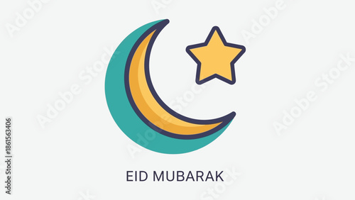 Eid Mubarak Crescent Moon and Star Symbol.
