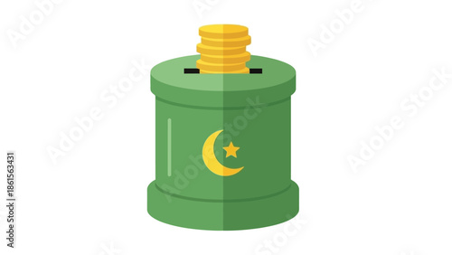 Islamic Zakat Box with Gold Coins for Charity and Donation.