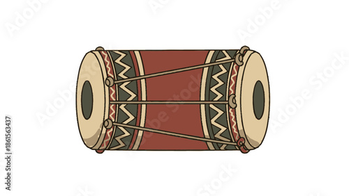 Traditional Indian Dholak Drum Musical Instrument Isolated.