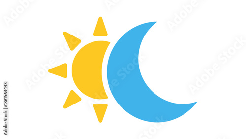 Stylized sun and moon icon representing day and night cycle.