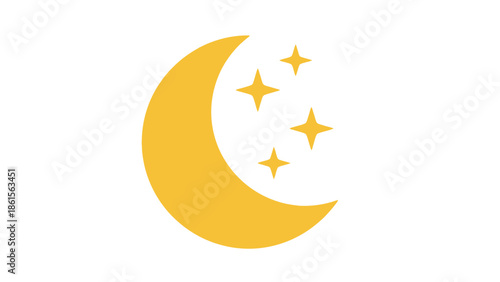 Golden crescent moon with sparkling stars illustration.
