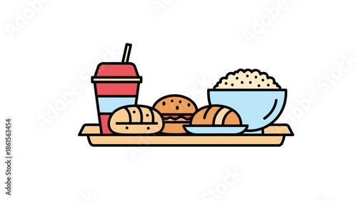 Fast food meal with burger fries and drink on a tray.