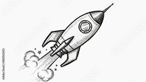 Hand-drawn style rocket vector