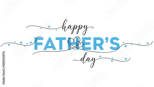 Happy Father's Day with small blue hearts and decorative swirls, creating a warm and festive atmosphere