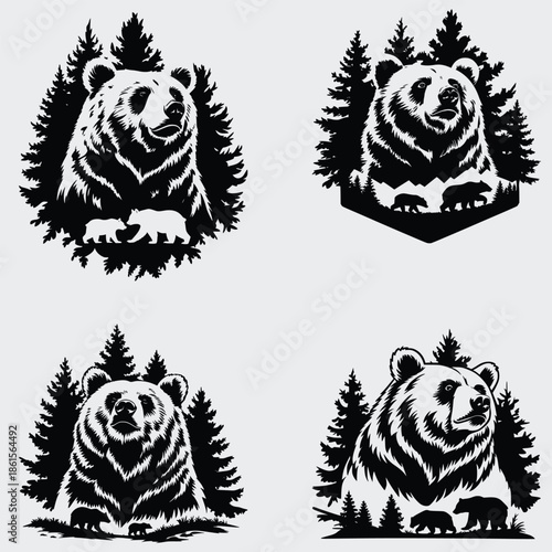 Bear Outdoor Scene SVG Bundle, Forest Animals SVG, Wild Animals SVG, Mountains SVG, Bear SVG, Outdoor SVG, Landscape SVG, Silhouette, Vector