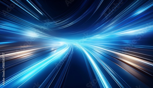 dynamic abstract background with light streaks conveying speed and motion in cool blue tones