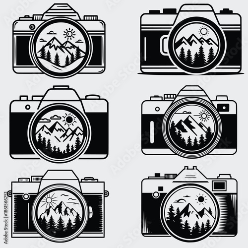 Camera Adventure SVG Bundle, Camera SVG, Photography, SVG,  Mountains SVG, Travel Adventure SVG, Outdoor SVG, Camping SVG, Vector, Silhouette, Cut File For Cricut