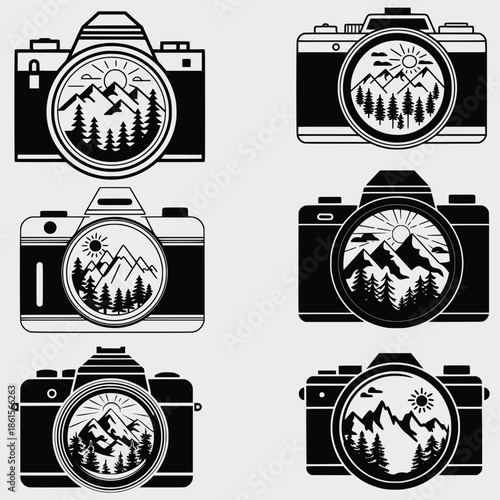 Camera Adventure SVG Bundle, Camera SVG, Photography, SVG,  Mountains SVG, Travel Adventure SVG, Outdoor SVG, Camping SVG, Vector, Silhouette, Cut File For Cricut