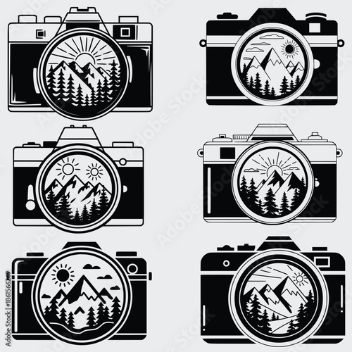 Camera Adventure SVG Bundle, Camera SVG, Photography, SVG,  Mountains SVG, Travel Adventure SVG, Outdoor SVG, Camping SVG, Vector, Silhouette, Cut File For Cricut