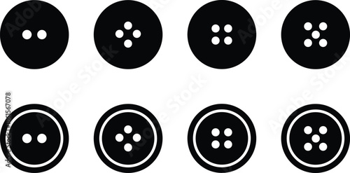 Sewing Button Black Icon Vector Set – Circular Fashion Symbols and Clothing  Collection isolated on white background