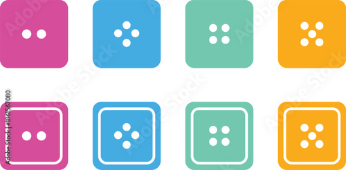 Sewing Coloring Button Icon Vector Set – Circular Fashion Symbols and Clothing  Collection isolated on white background