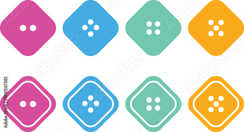 Sewing Coloring Button Icon Vector Set – Circular Fashion Symbols and Clothing  Collection isolated on white background