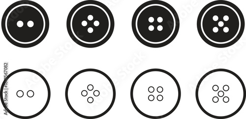 Sewing Button Black Icon Vector Set – Circular Fashion Symbols and Clothing  Collection isolated on white background