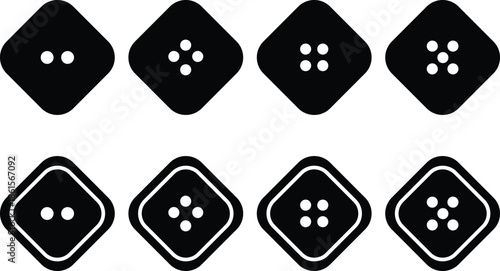 Sewing Button Black Icon Vector Set – Circular Fashion Symbols and Clothing  Collection isolated on white background
