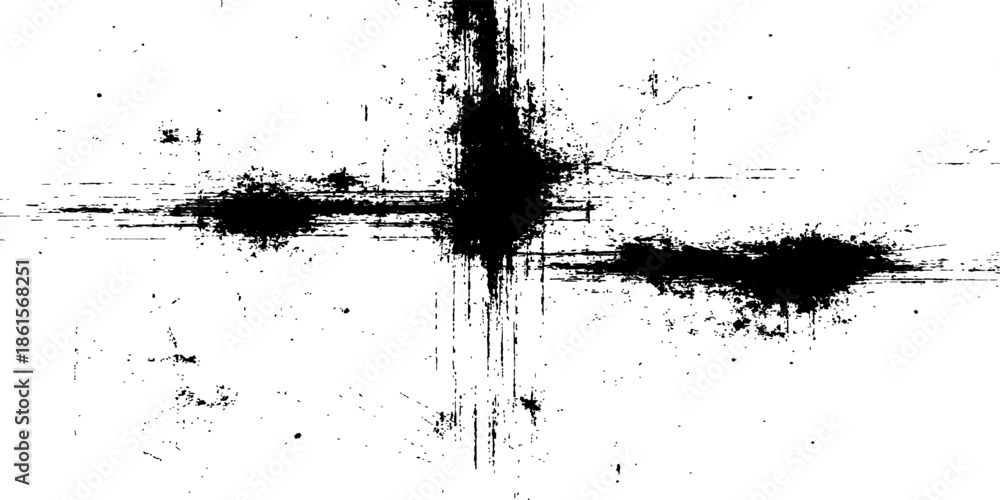 Naklejka premium Black ink splat and grunge splashes create a dirty liquid texture with paint drips, vector spray stains, and brush splatter elements on a decorative frame pattern
