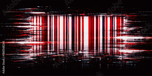 An abstract digital vector background features a red barcode pattern with glowing light lines and a bright motion texture for a modern technology business wallpaper design
