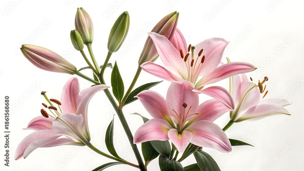 Fototapeta premium Pink Lily Flowers Blooming Studio Close Up