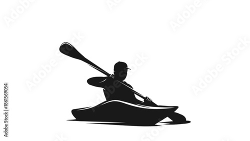 Silhouette of a Person Paddling a Kayak Boat