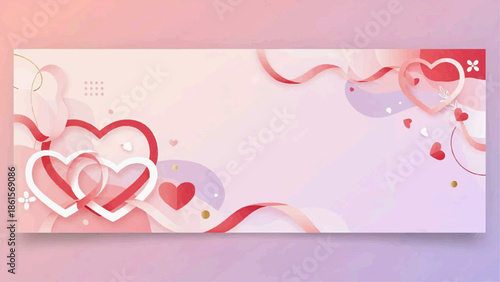 A romantic Valentine's Day celebration with intertwined hearts and ribbons on a pastel background