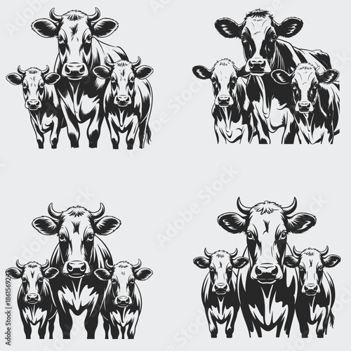 Peeking Family Cow SVG Bundle, Cow Animals SVG, Family SVG, Farm Animals SVG, Peeking Cow SVG, Cow Head SVG, Western Cow SVG, Vector, Silhouette, Cut File For Cricut