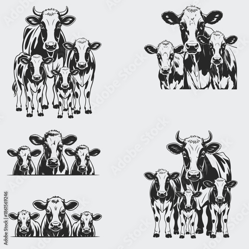 Peeking Family Cow SVG Bundle, Cow Animals SVG, Family SVG, Farm Animals SVG, Peeking Cow SVG, Cow Head SVG, Western Cow SVG, Vector, Silhouette, Cut File For Cricut