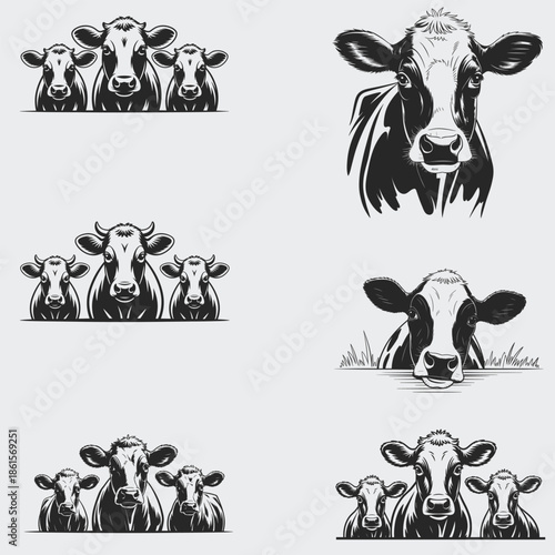 Peeking Family Cow SVG Bundle, Cow Animals SVG, Family SVG, Farm Animals SVG, Peeking Cow SVG, Cow Head SVG, Western Cow SVG, Vector, Silhouette, Cut File For Cricut