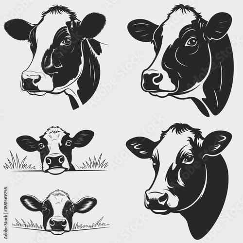Peeking Family Cow SVG Bundle, Cow Animals SVG, Family SVG, Farm Animals SVG, Peeking Cow SVG, Cow Head SVG, Western Cow SVG, Vector, Silhouette, Cut File For Cricut