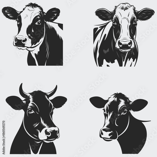 Peeking Family Cow SVG Bundle, Cow Animals SVG, Family SVG, Farm Animals SVG, Peeking Cow SVG, Cow Head SVG, Western Cow SVG, Vector, Silhouette, Cut File For Cricut