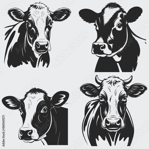 Peeking Family Cow SVG Bundle, Cow Animals SVG, Family SVG, Farm Animals SVG, Peeking Cow SVG, Cow Head SVG, Western Cow SVG, Vector, Silhouette, Cut File For Cricut