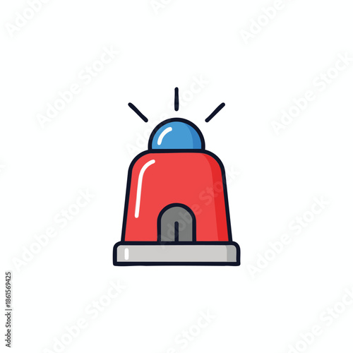 An emergency siren illustration in red and blue, with black outline and light beams