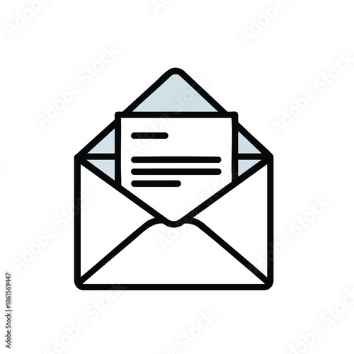An open envelope icon containing a piece of paper, with lines on it