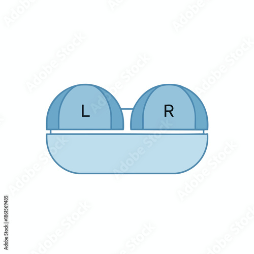 Blue contact lens storage container, with "L" and "R" labels