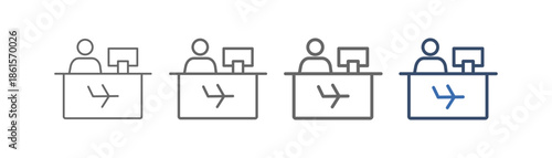 
outline icon set check in desk with check in table design