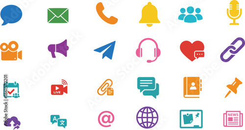 Communication Icon Set for Messaging Calls and Social Sharing