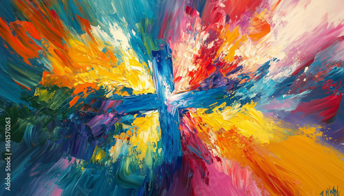 colorful painting art of an abstract background with cross christian illustration