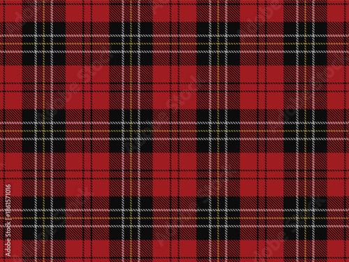 Royal stewart inspired red tartan plaid seamless pattern, black red bold yellow holiday check seamless background. Suitable for party decorations, textile prints
