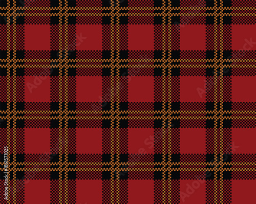 Traditional burgundy red and gold tartan plaid seamless pattern. Classic check fabric texture background winter cloths design