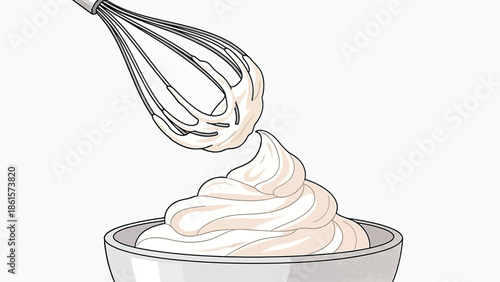 Whisk Lifted Showing Soft Peak Whipped Cream Flat Vector Illustration