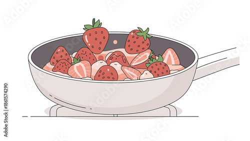 Strawberry Compote Cooking in Pan Soft Flat Vector Illustration